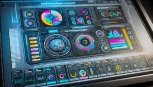 Painel de controlo orçamental com cores distintas para diferentes tipos de despesa usando IA no Livil Traxquent Phigra.