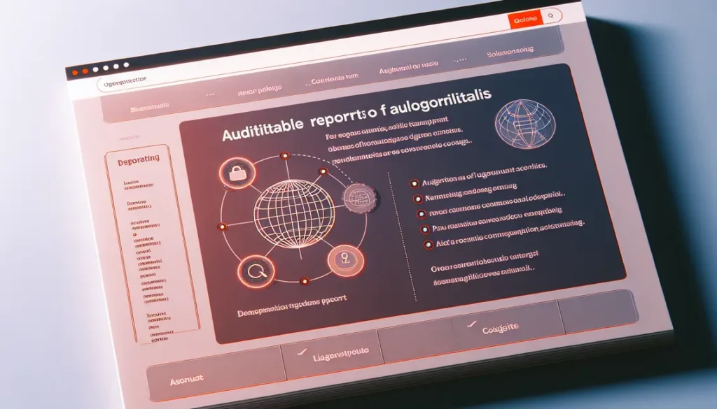 Secção do site mostrando relatórios auditáveis dos algoritmos, destacando a importância da Transparência Algorítmica no Livil Traxquent Phigra.