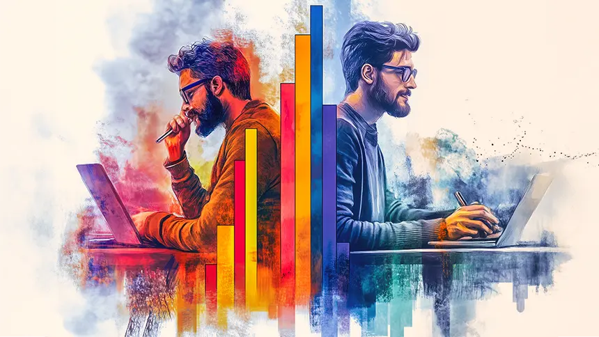 O guia para iniciar investimentos com Livil Traxquent Phigra ajuda investidores a utilizar inteligência artificial para maximizar retornos e otimizar estratégias de investimento. Dois homens a trabalhar em computadores, separados por um gráfico de barras colorido crescente, representando análise e tomada de decisão financeira. O guia para iniciar investimentos com Livil Traxquent Phigra ajuda investidores a utilizar inteligência artificial para maximizar retornos e otimizar estratégias de investimento.
