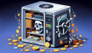 Reserva de emergência com Livil Traxquent Phigra em um cofre ilustrado que recebe moedas digitais.